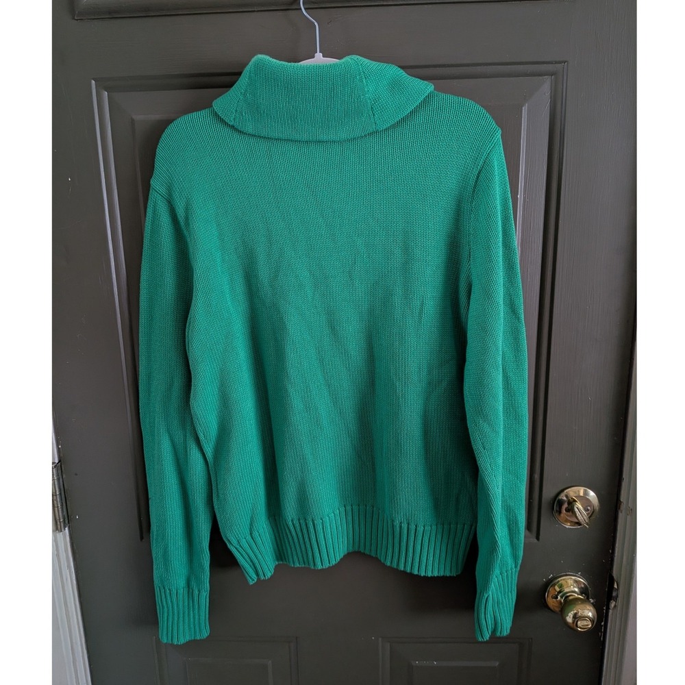 Ralph Lauren Sport Green Shawl Collar Cotton Knit Sweater Pink Pony XL - Picture 6 of 6